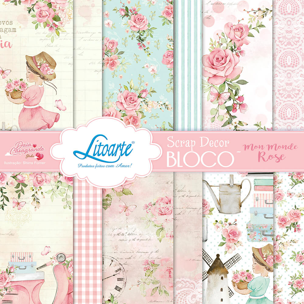 Bloco scrap 15x15 Mundo Rosa