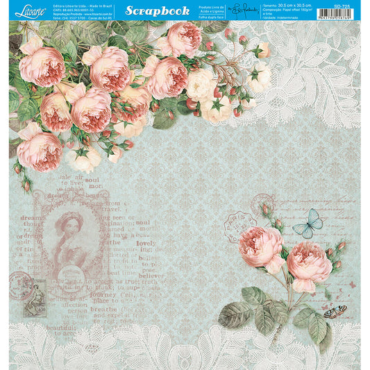 Folha scrap 30x30 Shabby chic rosas