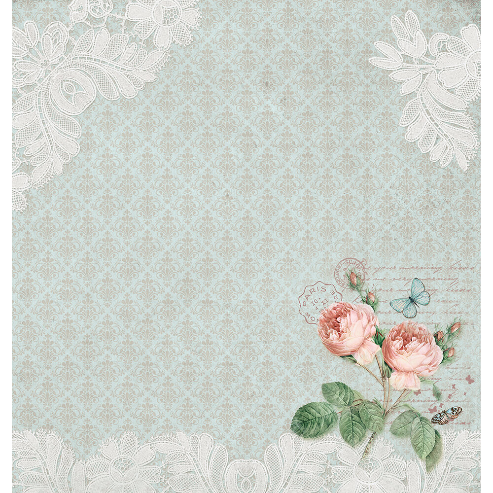 Folha scrap 30x30 Shabby chic rosas