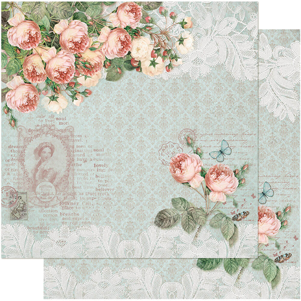 Folha scrap 30x30 Shabby chic rosas