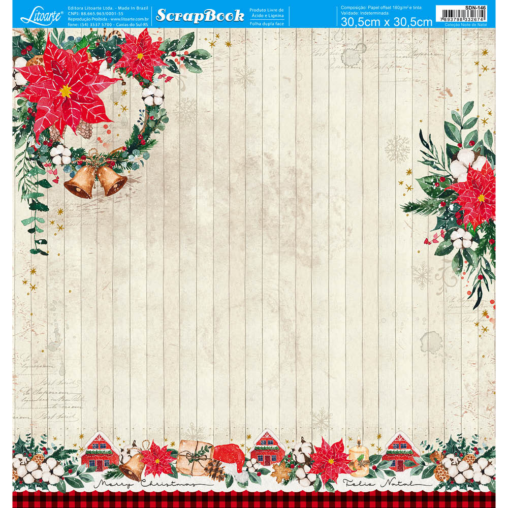 Papel Scrapbook Natal Litoarte 30,5x30,5 Dupla Face