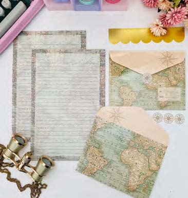 Kit Papéis de Carta com Envelopes Mapa Mundi