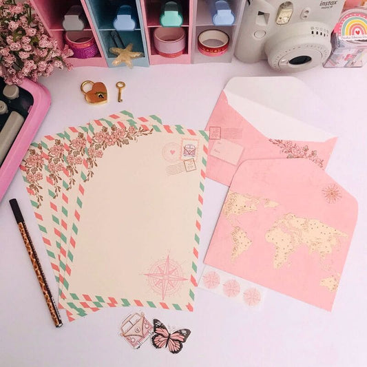 Kit Papéis de Carta com Envelopes Viagem Vintage