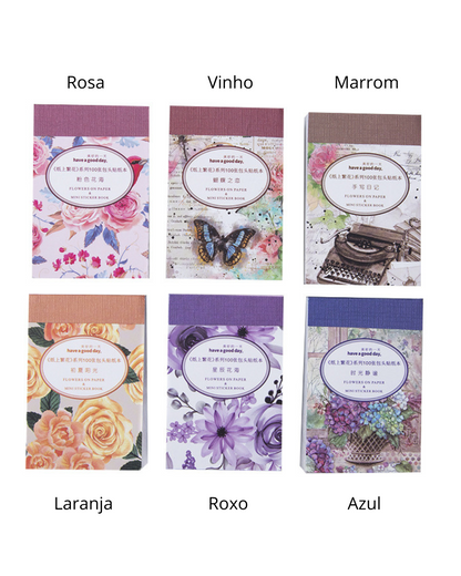 Mini Livro Adesivos de Papel Vintage - 100 folhas