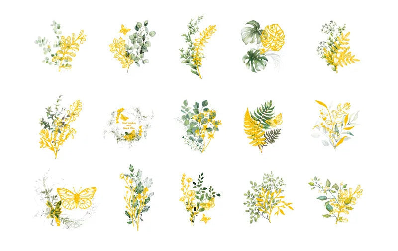 Adesivos Transparentes PET Flores com detalhes em dourado - 30 unidades