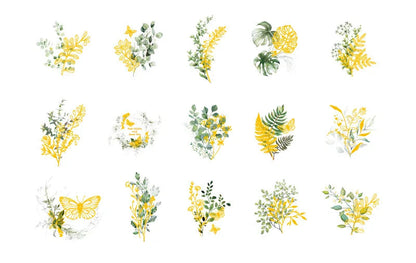 Adesivos Transparentes PET Flores com detalhes em dourado - 30 unidades