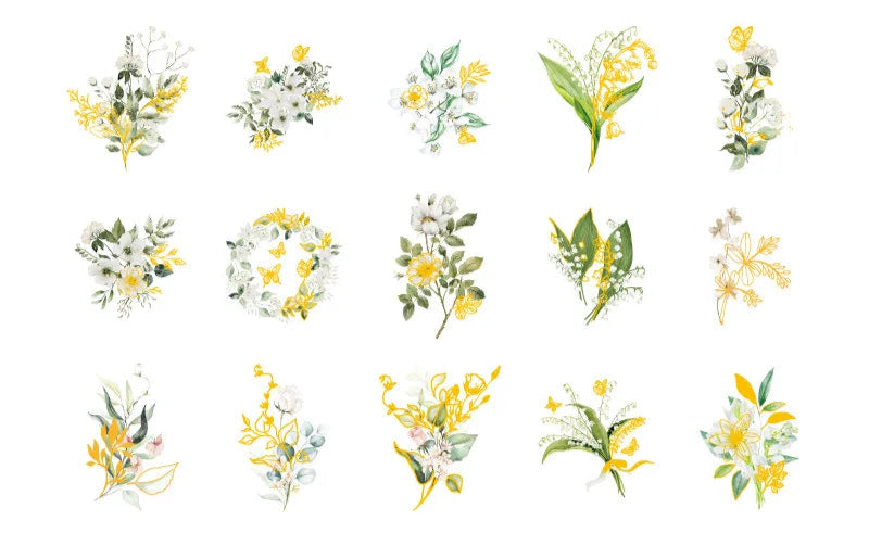 Adesivos Transparentes PET Flores com detalhes em dourado - 30 unidades