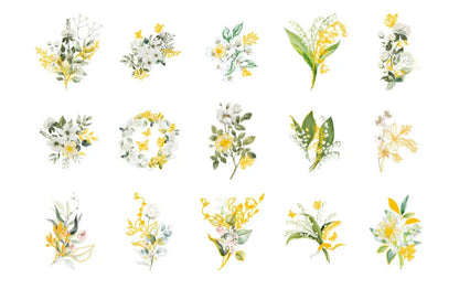 Adesivos Transparentes PET Flores com detalhes em dourado - 30 unidades