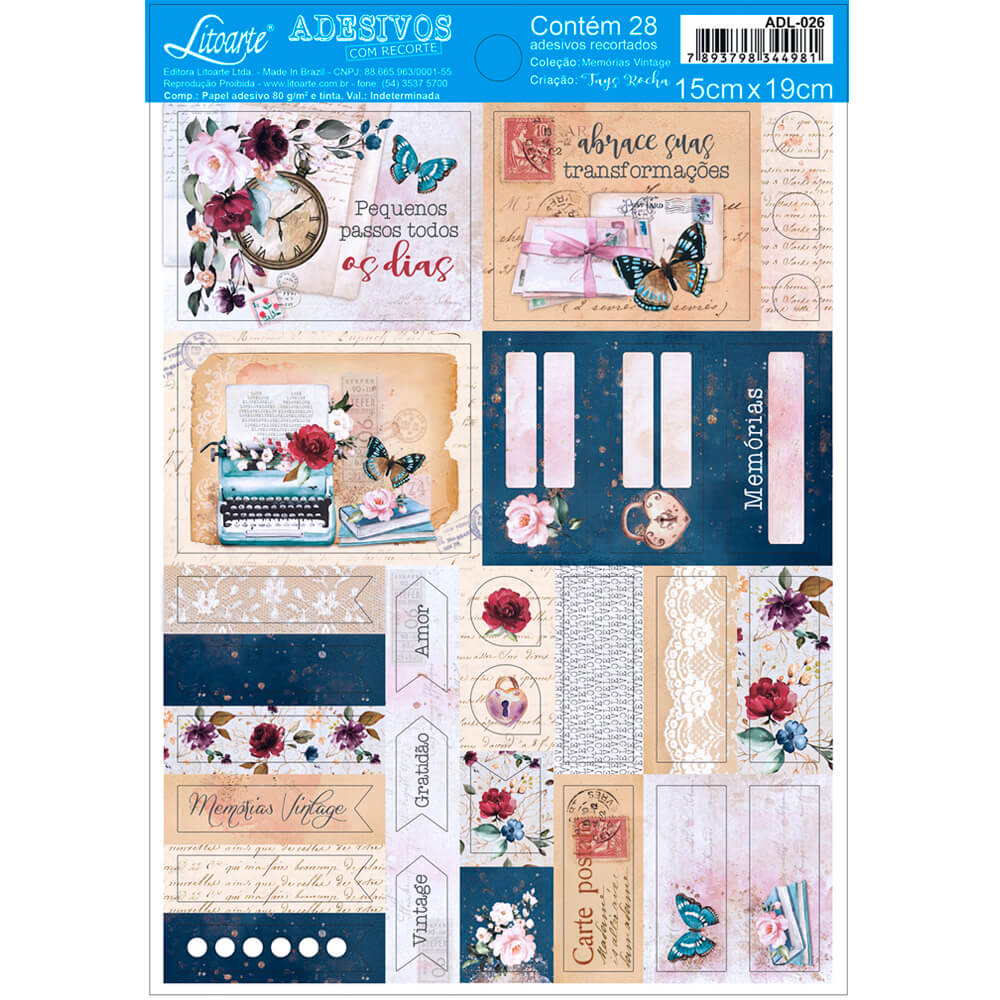 Cartela Adesivos Memórias Vintage Litoarte