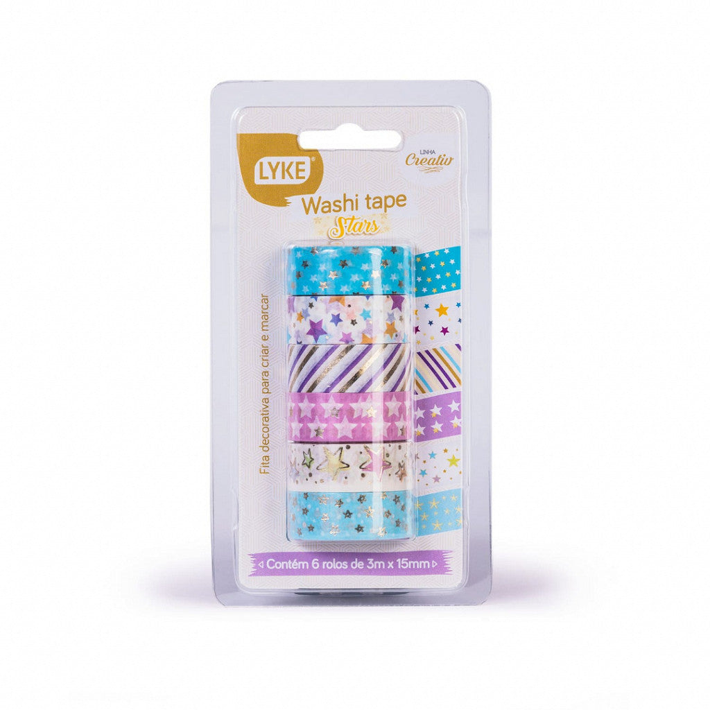 Fita Adesiva - Washi Tape Bls 6 unds (3mx15mm) - Stars