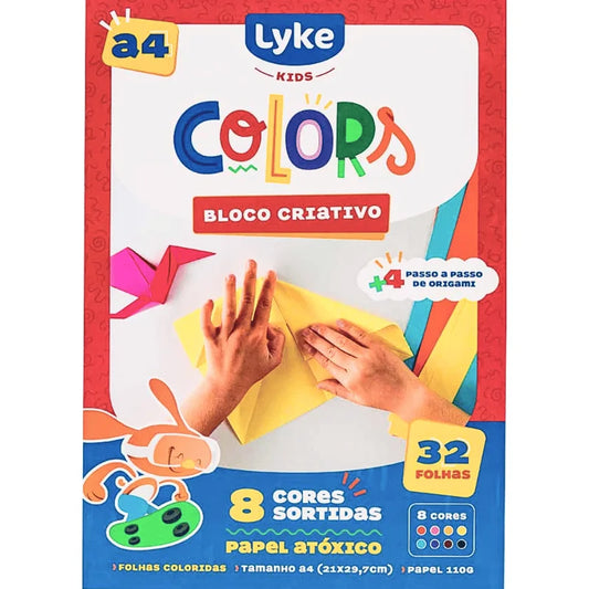 Bloco Papel Criativo Colors A4 32 Folhas 8 Cores Sortidas LYKE