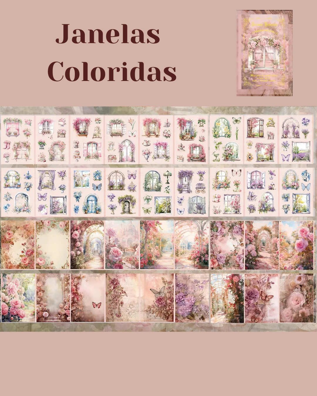 Livro de Papéis e Adesivos Retro - 54 páginas