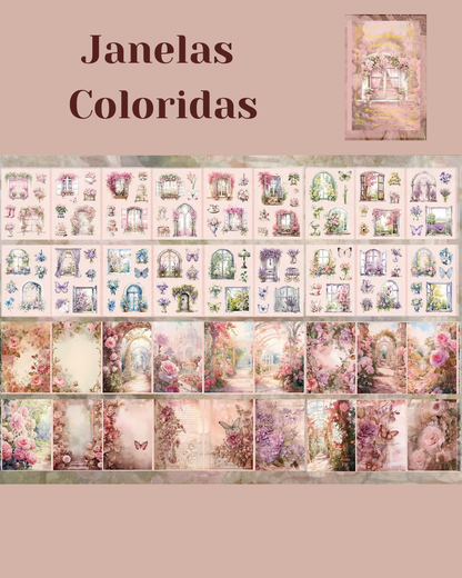 Livro de Papéis e Adesivos Retro - 54 páginas