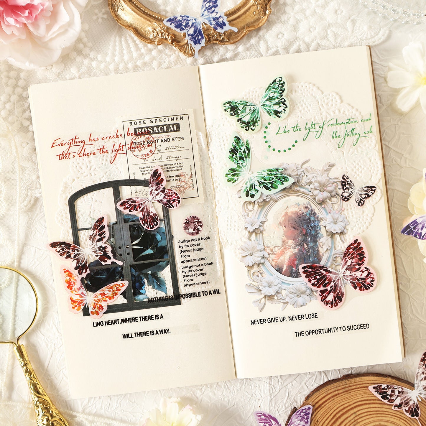 Cartela PET Adesivos Borboletas Poéticas com Efeito Cristal
