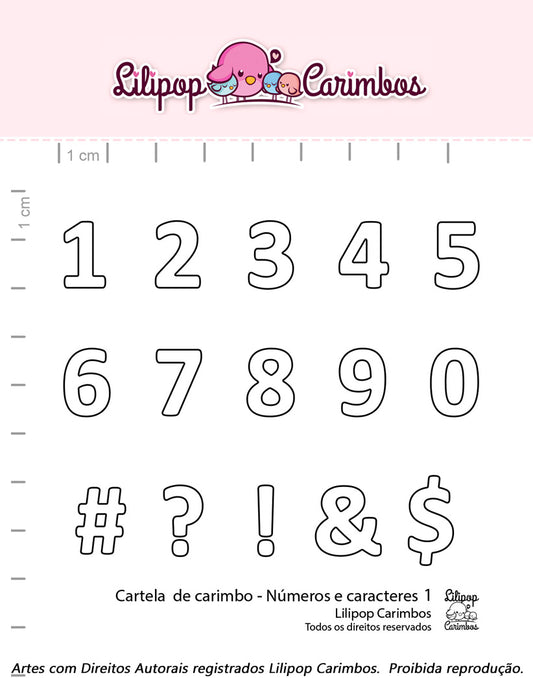 Cartela de carimbos – Números e caracteres 1 - Lilipop Carimbos