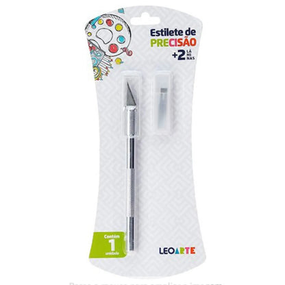 Estilete de Precisão Leo Arte com Cabo Metálico + 2 Lâminas
