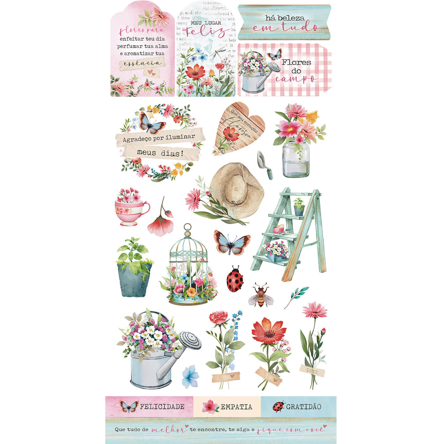 Apliques em Papel Recortado Die Cut Flores do Campo