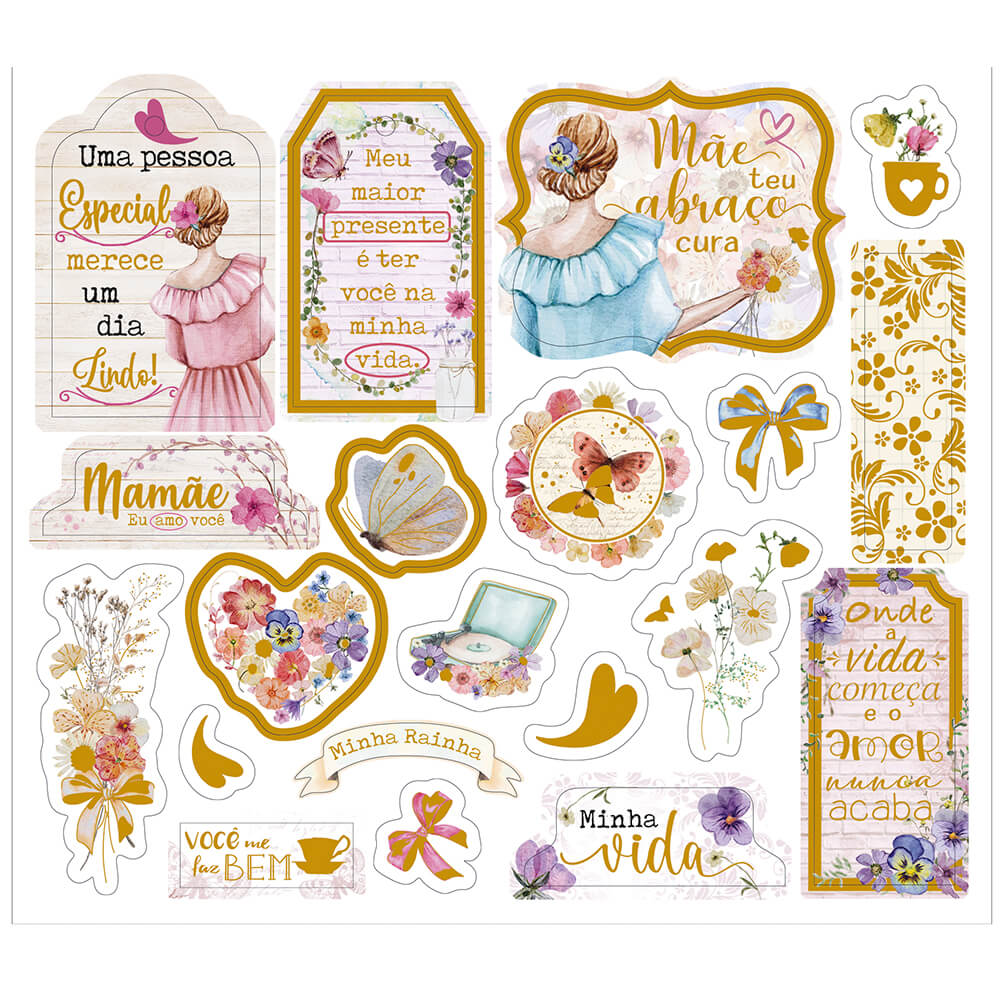 Apliques em Papel Recortado Die Cut Delicadeza em cores 15x13cm Litoarte