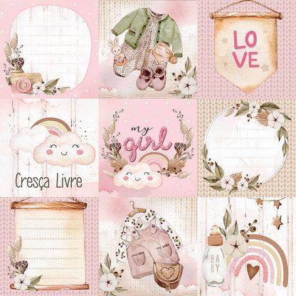 Bloco de Papel para Scrapbook Boho Baby Girl 15x15cm Litoarte