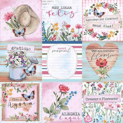 Bloco de Papel para Scrapbook Flores do Campo 15x15cm Litoarte