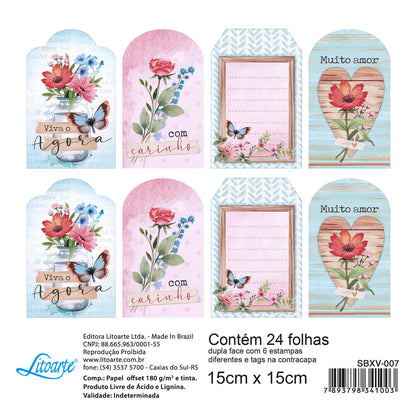Bloco de Papel para Scrapbook Flores do Campo 15x15cm Litoarte