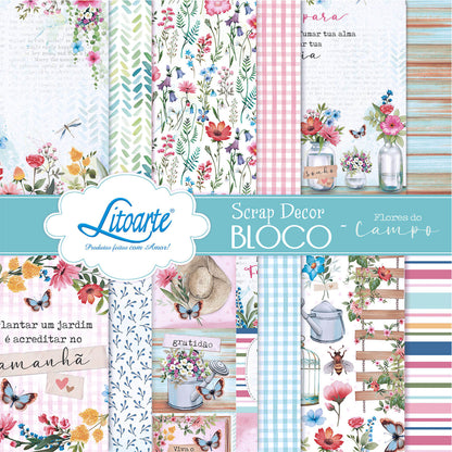 Bloco de Papel para Scrapbook Flores do Campo 15x15cm Litoarte