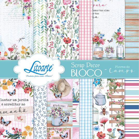 Bloco de Papel para Scrapbook Flores do Campo 15x15cm Litoarte