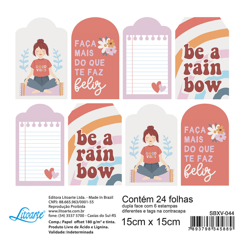 Bloco de Papel para Scrapbook Good Vibes 15x15cm Litoarte