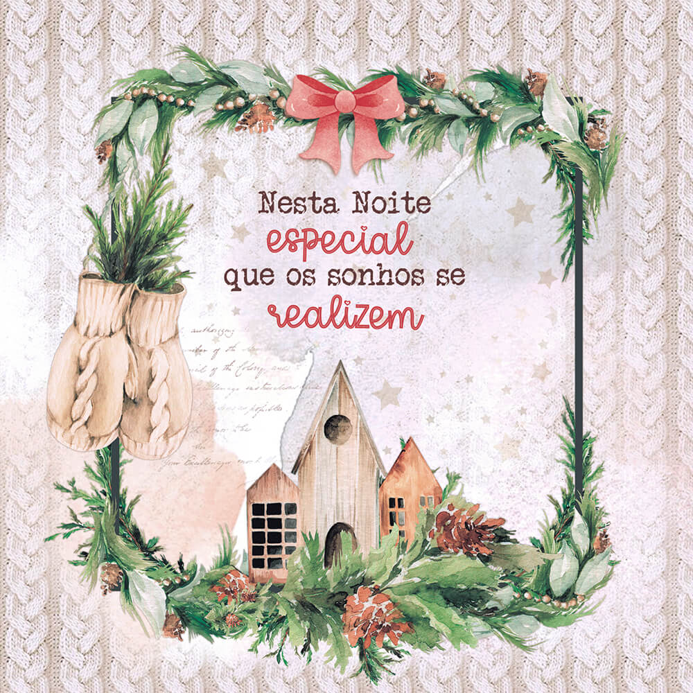 Bloco de Papel para Scrapbook Natal Boho 15x15cm Litoarte