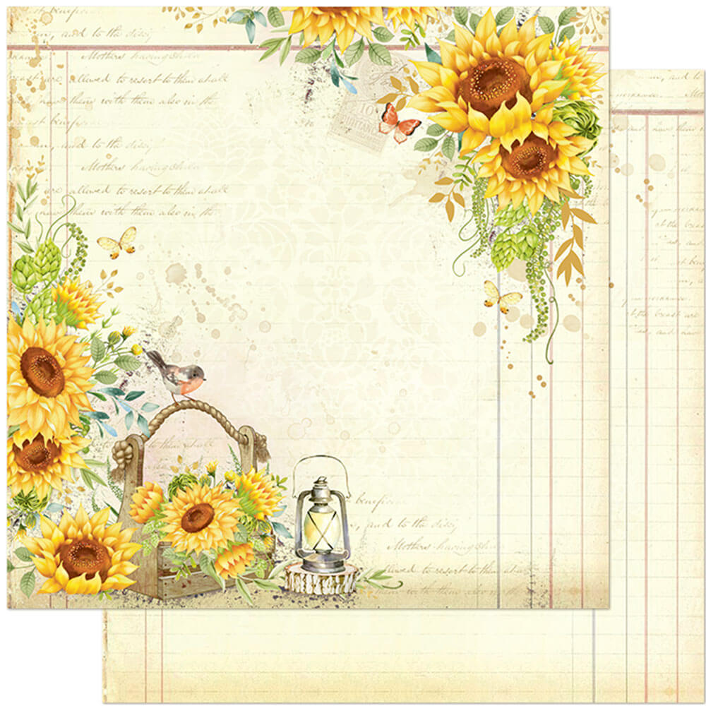 Papel Scrapbook Girassol Vintage Litoarte 30,5x30,5 Dupla Face