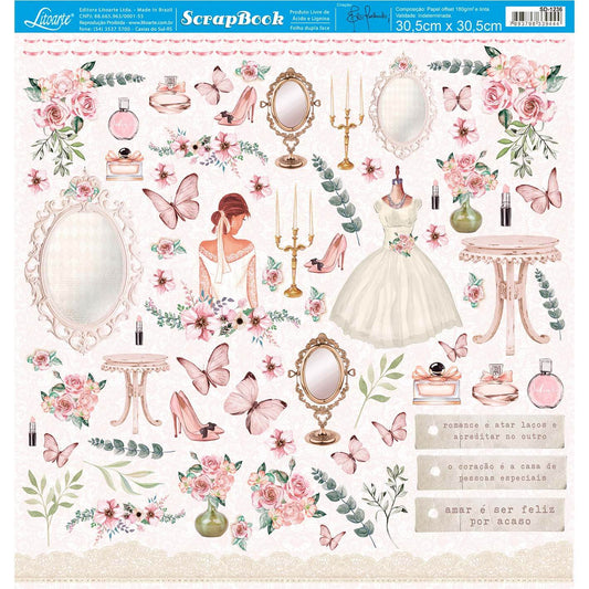 Papel Scrapbook Shabby Chic Litoarte 30,5x30,5 Dupla Face