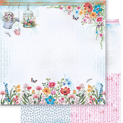 Papel Scrapbook Flores do Campo Litoarte 30,5x30,5 Dupla Face