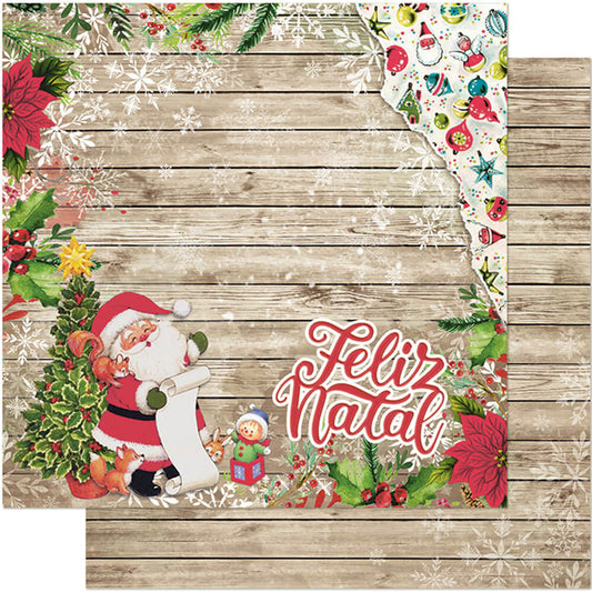 Papel Scrapbook Natal Feliz Natal Litoarte 30,5x30,5 Dupla Face