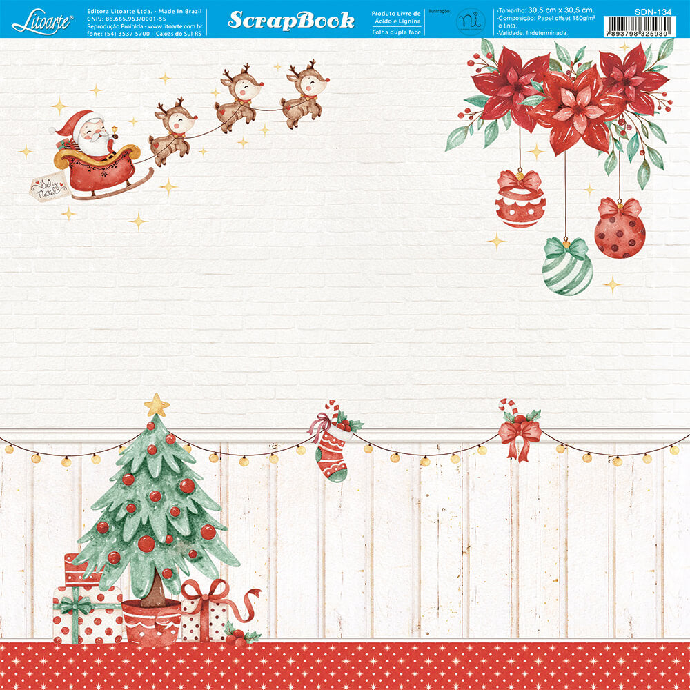 Papel Scrapbook Natal Doce Natal Litoarte 30,5x30,5 Dupla Face