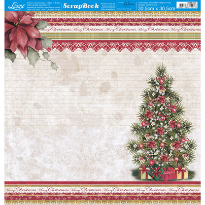 Papel Scrapbook Natal Vintage Litoarte 30,5x30,5 Dupla Face