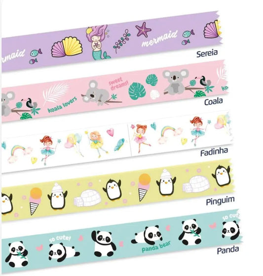 Washi Tape Fantasy Decorada Leoarte 5 Cores